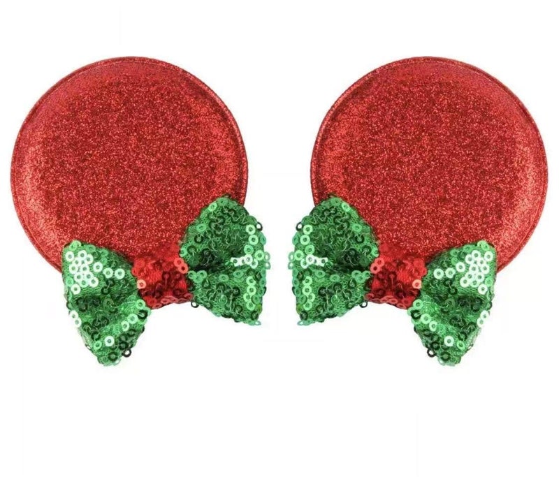 Minnie Ears Baby/Toddler Headband flexible headband with Sequin on both sides, Christmas Red Hair Clip. Unisex Hair Styling for Toddlers and Children, 2 Count (Pack of 1), HAIRBAND
